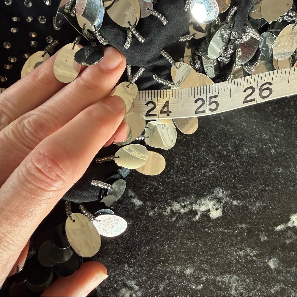 1980 Oleg Cassini Asymmetrical Cocktail Dress Black and Silver Sequins Size 10 - Picture 8 of 11